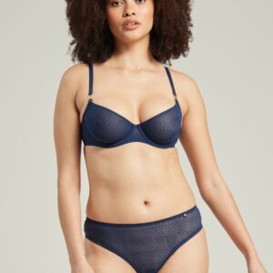 The Sheer Deco High Leg Brief Navy