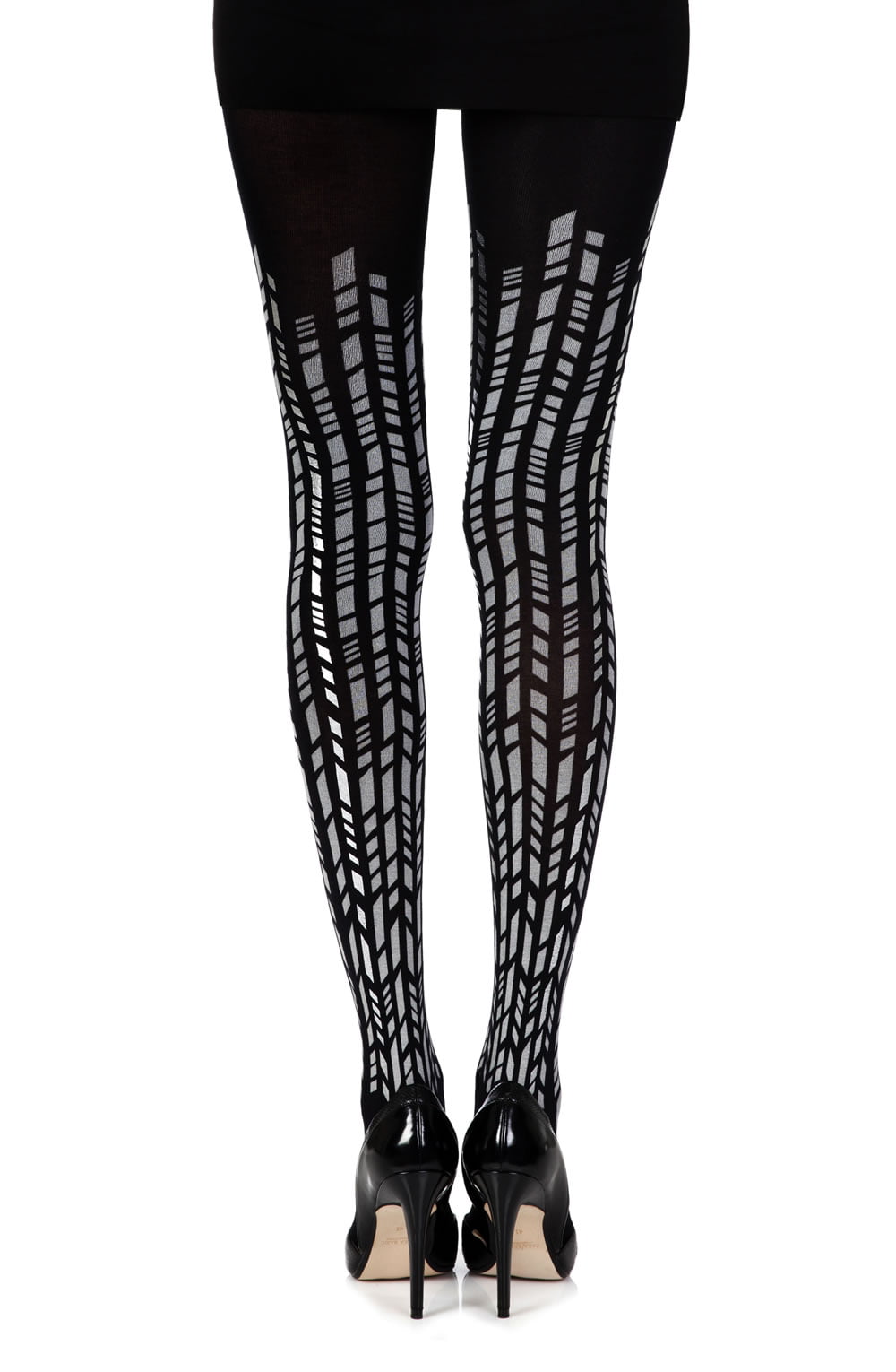 Zohara “Cross It” Black/Silver Print Tights