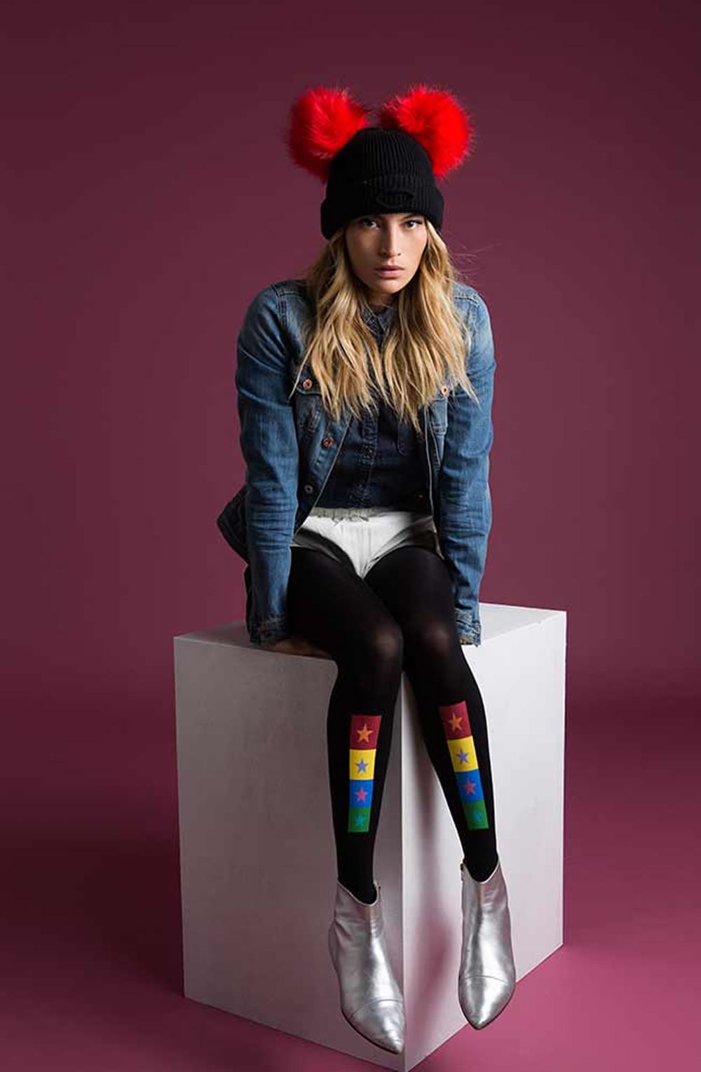 Zohara “United Colors” Black Print Tights