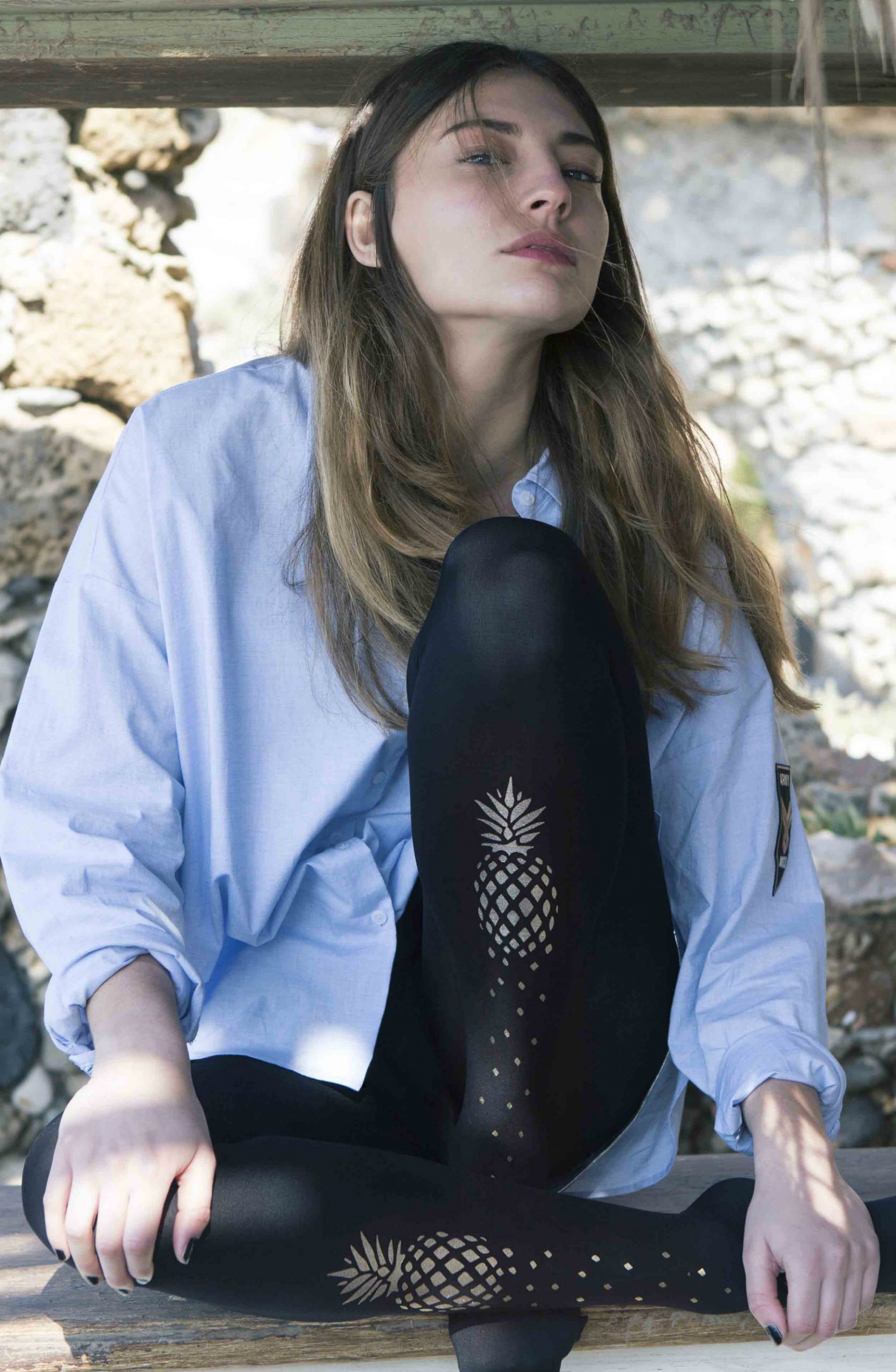 Zohara “If You Like Piña Coladas” Gold Print Tights