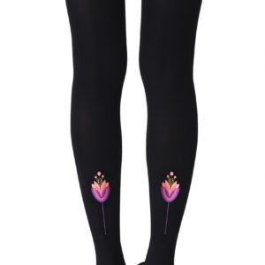 Zohara "Lotus Position" Black Print Tights