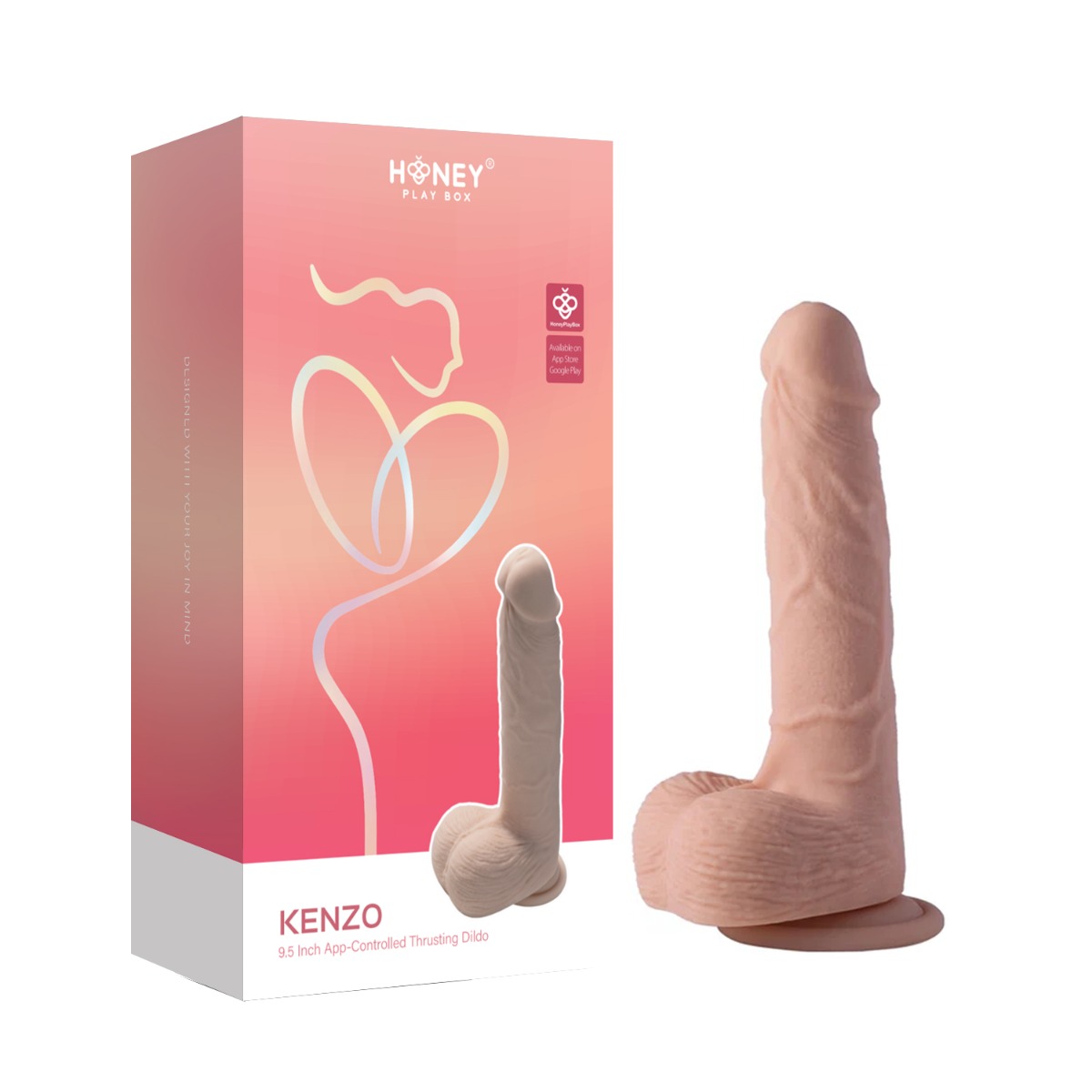 Honey Play Box – Kenzo – Big Realistic Thrusting Dildo  9.5" (App Controlled)