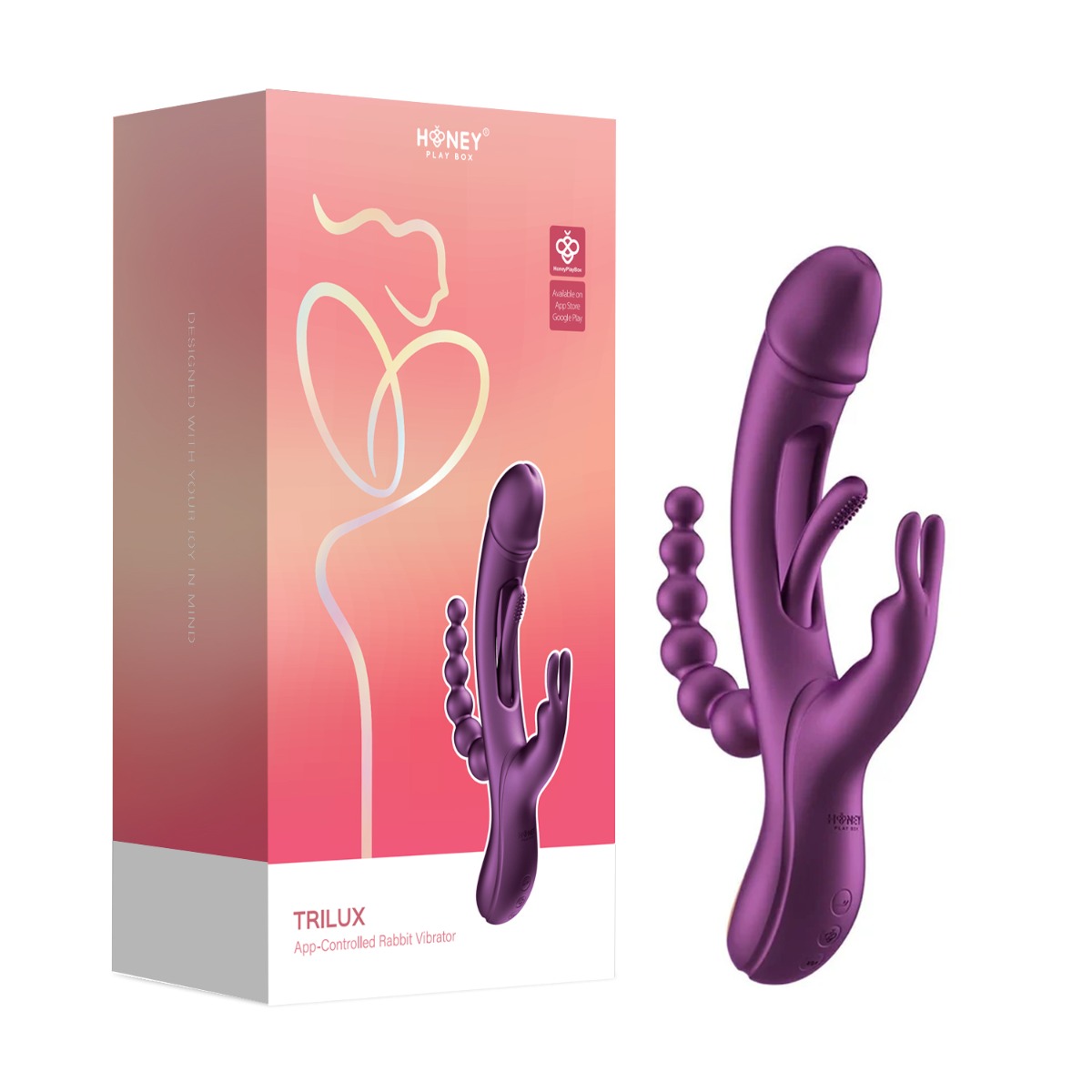 Honey Play Box - Trilux - Kinky Finger Rabbit Vibrator with Anal Beads