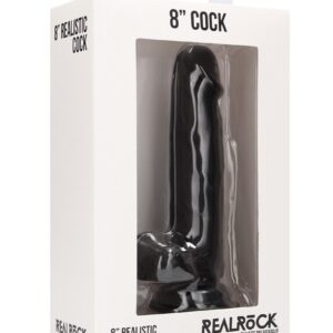 Real Rock Skin - Realistic Cock 8" With Scrotum (Black)