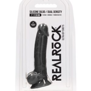 Real Rock Silicone Dildo With Balls 7" (Black)