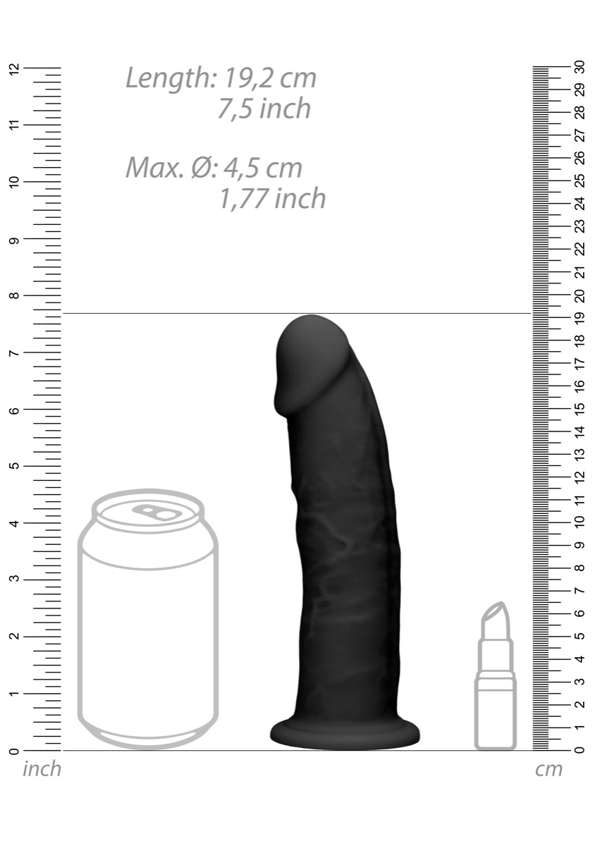 Real Rock Silicone Dildo Without Balls 7.5″ (Black)