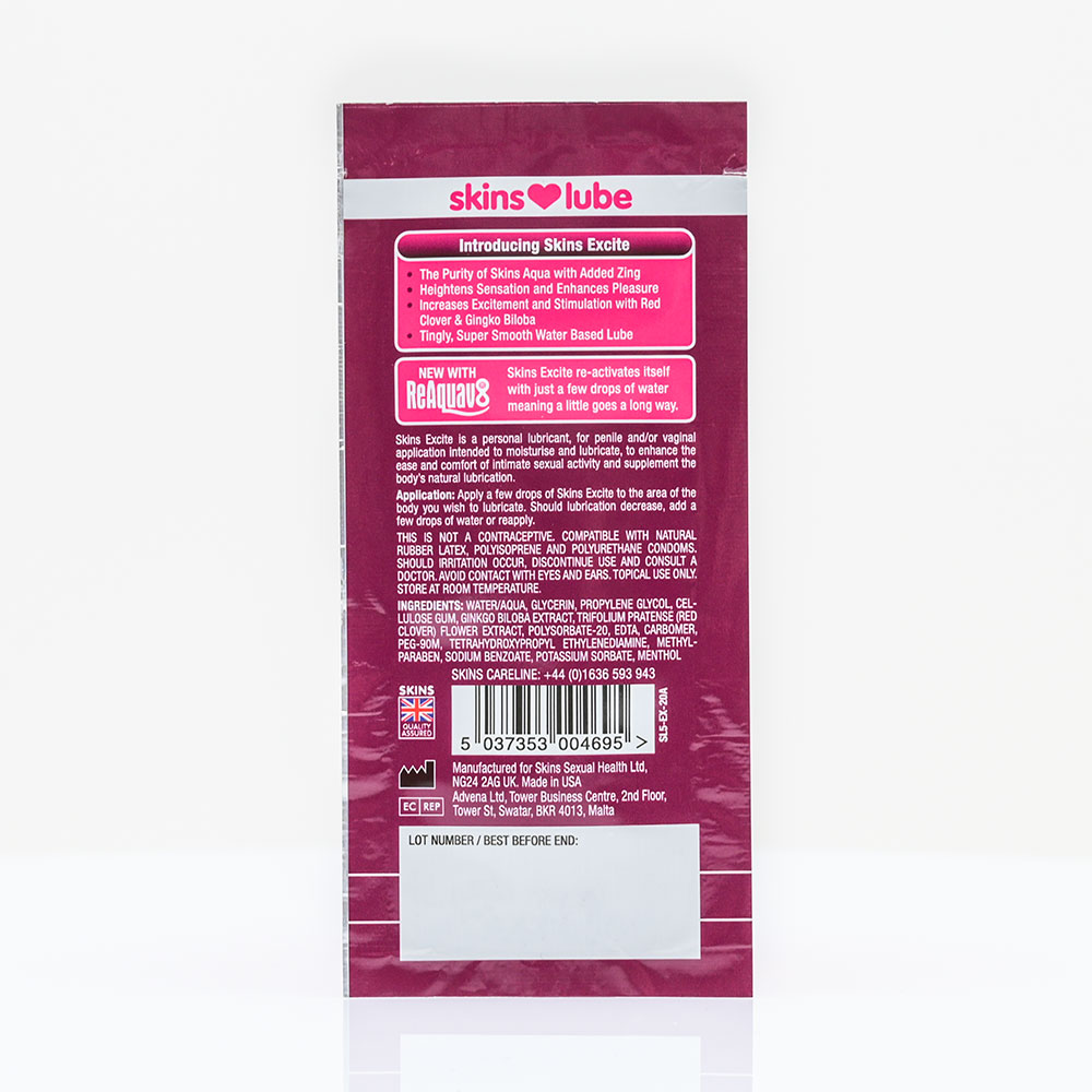 Skins Excite Tingling Water Based Lubricant – 5ml Foil