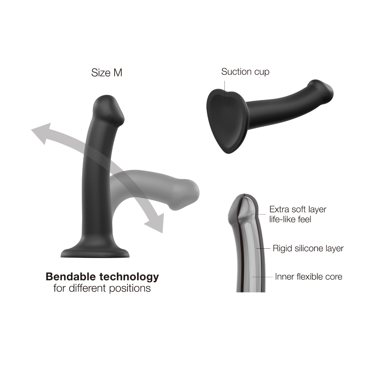 Strap On Me – Semi-Realistic Dual Density Bendable Dildo Black – M